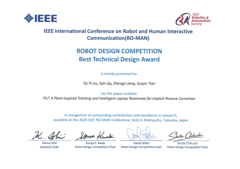 Best Technical Design Award certificate
